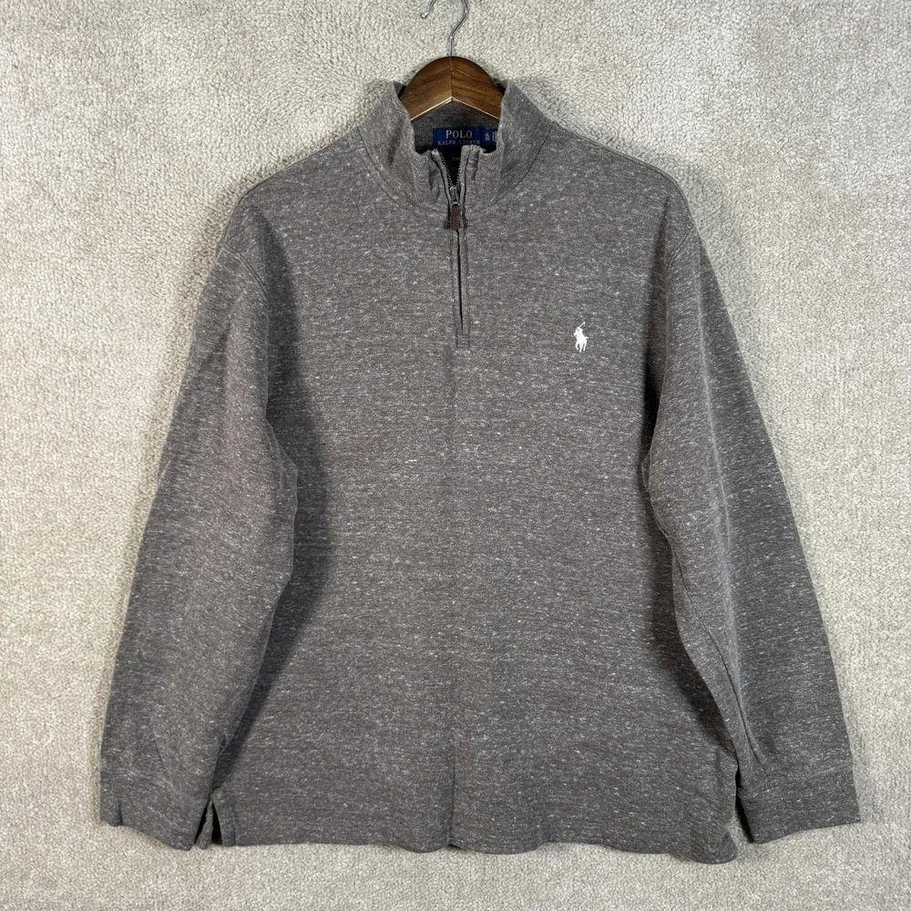 Polo Ralph Lauren Sweater Mens XL Gray Estate Rib Quarter Zip‎ Pullover Knit